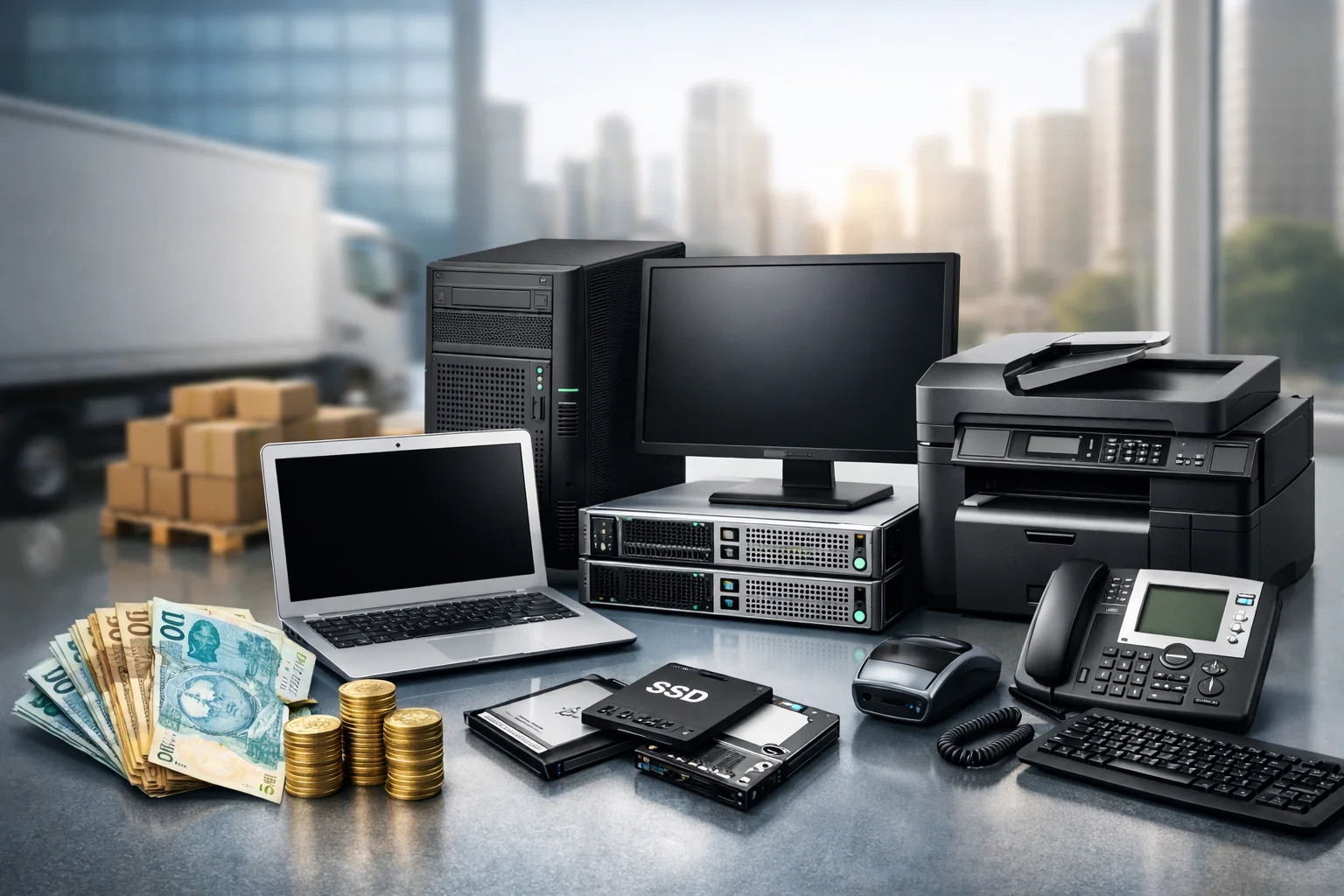 Equipamentos de TI corporativos representando compra de ativos